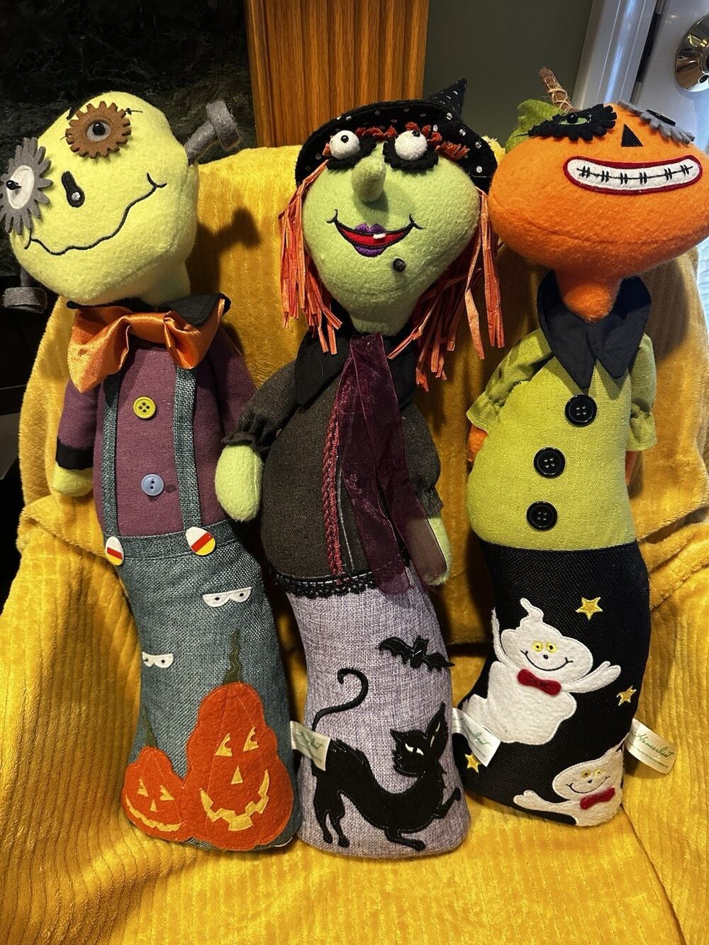 Homerbest Set Of 3 Plush Doll 21” Halloween Decore Frankenstein Witch Pumpkin